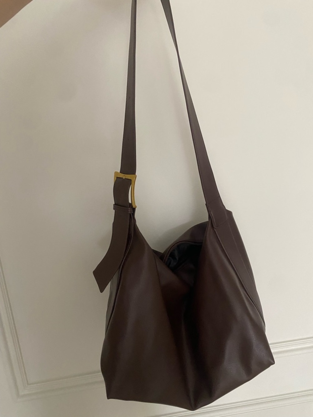 Princess Polly Dark Brown Faux Leather Shoulder Hobo with Gold Buckle
